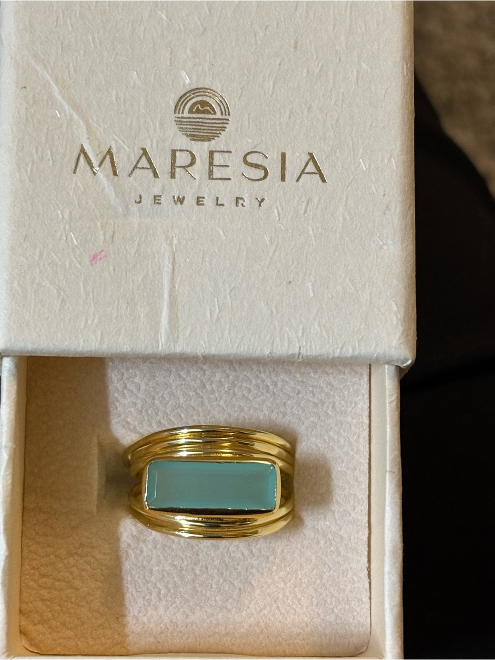 Gold Ring with Aqua Blue Inlay
